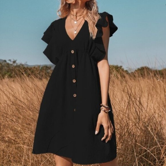 Shabby Chic button detail ruffle Dress black - Picture 3 of 8